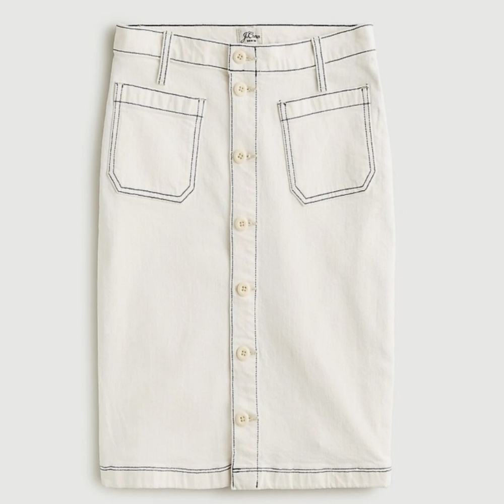 J.Crew White Denim Button Front Pencil Skirt Size 26 NWT